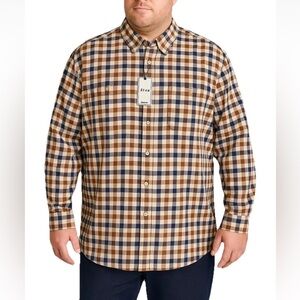 ROWM Big Man 3XB Button-Up Shirt Brown Blue Plaid Cotton NWT
